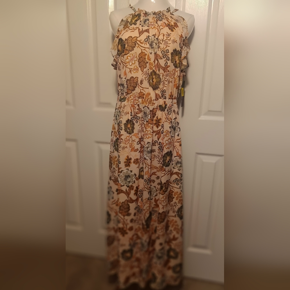 NWT! Maggy London Floral Maxi Dress in Cream and Brown